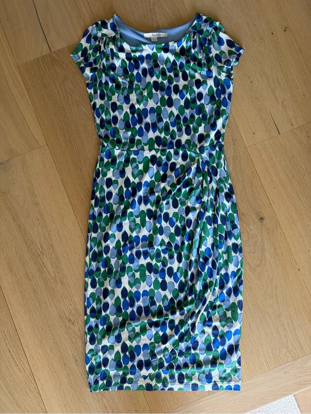 Boden Blue, Green & White Cap-Sleeve Printed Dress